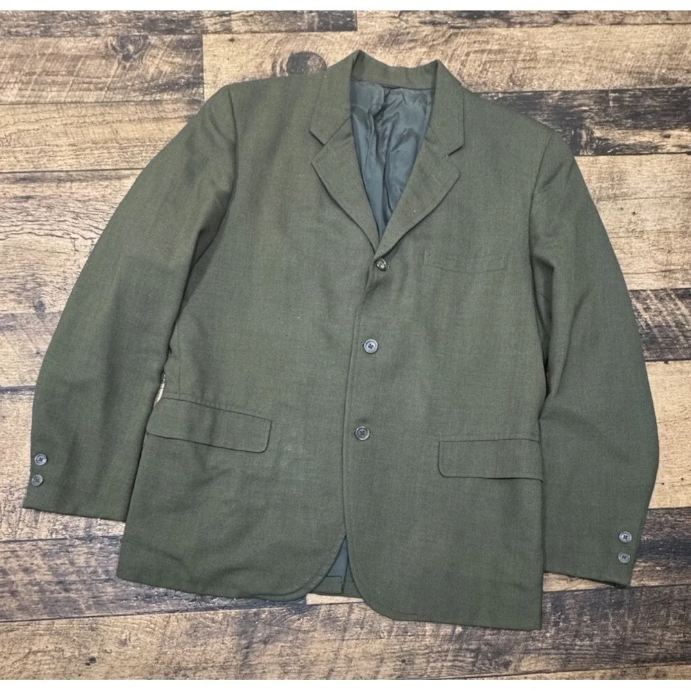 Vintage Tweed Sport Coat LlMens Green Wool Herringbone Luke Winslow King Folk